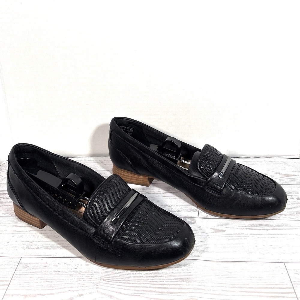 Clarks Juliet Aster Womens Black Leather Loafers Shoes Slip On Comfort Size 8 M